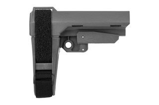 The SB Tactical Stealth Grey SBA3 pistol arm brace accepts Mil-Spec buffer tubes